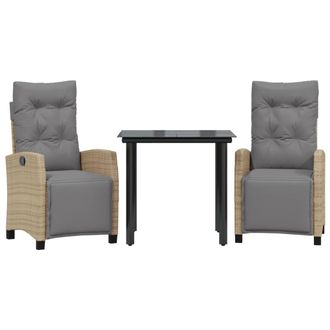 vidaXL Set Comedor De Jard&iacute;n 3 Pzas Con Cojines Rat&aacute;n Sint&eacute;tico Beige Vidaxl