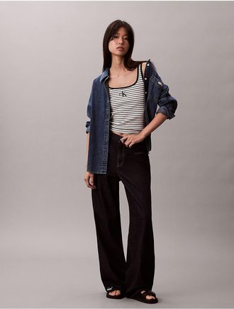 Calvin Klein Jeans Calvin Klein Womens Monologo Stripe Rib Tank Top - Black - XL