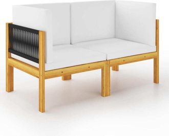 vidaXL Banco De Jard&iacute;n De 2 Plazas Con Cojines De Madera De Acacia Y Cuerda Vidaxl
