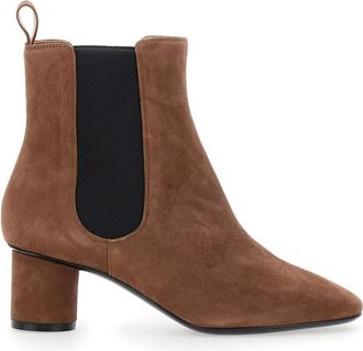Pollini Bruine Su&egrave;de Dames Enkellaarzen - Dames - Laarzen met Hak - Bruin - 39 EU - Su&egrave;de - Schoenen