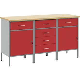 vidaXL Mobile da lavoro 3 pcs Rosso e Grigio 150 x 55 x 85 cm vidaXL