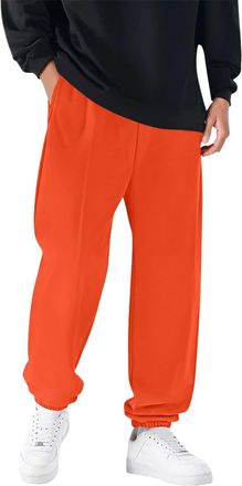 Generic 2025 Trousers Mens Fleece Casual Pants Elastic Cuff Joggers Comfortable Pants Soft Warm Winter Trousers Relaxed Fit Outdoor Sports Sweatpants (Orange,