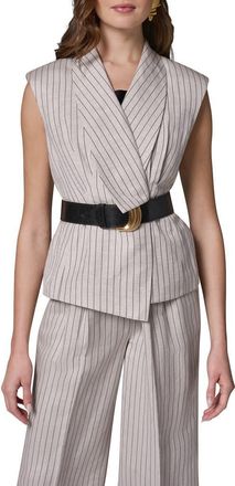 DKNY Belted Linen Blend Vest in Flax/Black at Nordstrom, Size 14