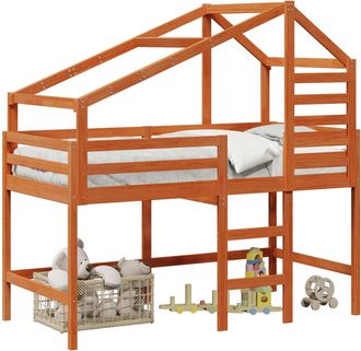 vidaXL Estructura De Cama Alta Marr&oacute;n Cera 90 X 190 Cm Pino Macizo Vidaxl