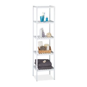 Relaxdays Estanter&iacute;a De Bamb&uacute; Para Ba&ntilde;o, 5 Estantes, Madera, De Pie, Bamb&uacute;, Para Cocina, 139,5 X 34,5 X 33 Cm, Blanco - Relaxdays