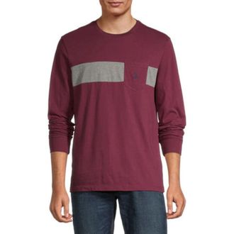 U.S.Polo Association U. S. Polo Assn. T-Shirt Mens Red Graphic Crew Neck Long Sleeve FROG833