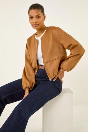 Roman Faux Suede Bubble Hem Jacket