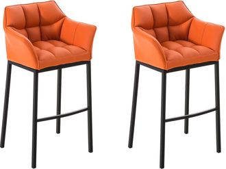 Clp Juego De 2 Taburetes De Bar Damaso Con Tapizado De Cuero Sint&eacute;tico Y Base De Cuatro Patas Naranja Negro