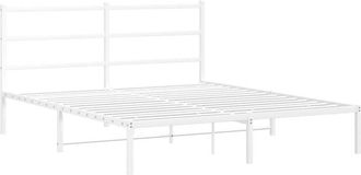 vidaXL Metal Bed Frame without Mattress with Headboard White 150x200cm vidaXL
