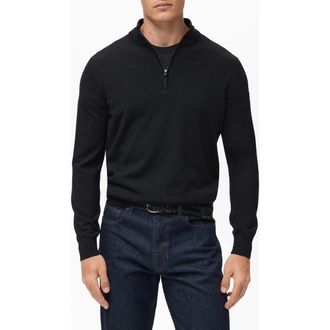 Mango Perkins Wool Quarter Zip Sweater in Black at Nordstrom, Size Large