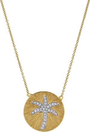 LuvMyJewelry Soleil Palm Diamond Studded Round Disc Pendant Necklace in 14K Gold