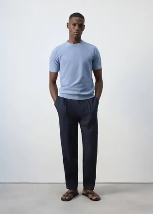 Mango Pantaloni 100% lino relaxed-fit cordoncino blu notte - Uomo - 44 - MANGO MAN