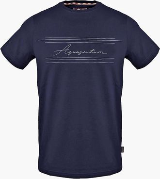 Aquascutum Mens Signature Print Crew Neck Short Sleeve Jersey T-Shirt - Navy - Size: 2X large