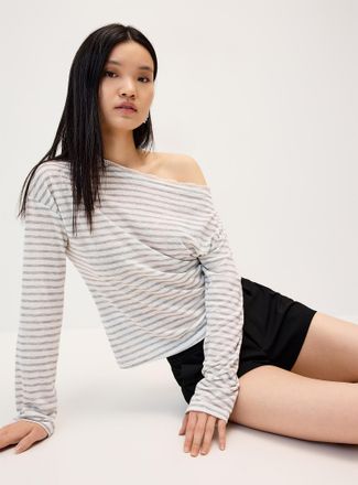 Twik Womens Lace boat-neck striped T-shirt