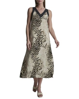 DKNY V-Neck Printed Linen Dress