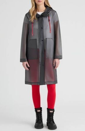 Hunter Alexa Waterproof Longline Matte Transparent Hooded Raincoat in Smoke at Nordstrom, Size X-Large
