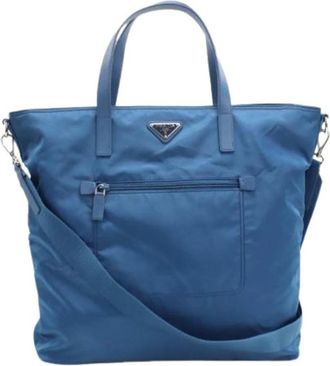 Prada Pre-owned Tote Bags, female, Blue, Size: ONE SIZE Pre-owned Nylon Tote Bag