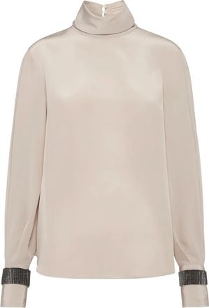 Brunello Cucinelli Blusa in crêpe de chine - Toni neutri