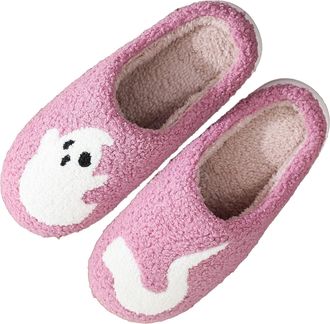 Generic Winter Slippers Womens Plush Warm Felt Slippers Womens Fluffy Non-Slip Mules Soft Lightweight Slippers Closed Felt Slippers Flat Comfortable House Sli