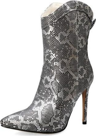 Generic Womens Stiletto High Heel Ankle Boots Pointed Toe Chelsea Boots PU Leather Short Boot with Zipper,Black,7.5 UK