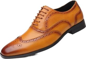 Generic Oxford Shoes for Men Lace Up Brogue Embossed Wing-tip Square Toe PU Leather Rubber Sole Low Top Anti-Slip Slip Resistant Block Heel Classic(10.5 UK) Y