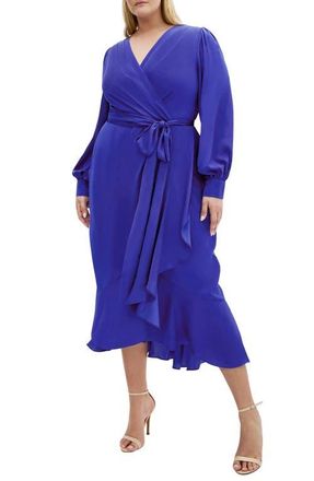 City Chic Ophelia Long Sleeve Faux Wrap Maxi Dress in Cobalt at Nordstrom