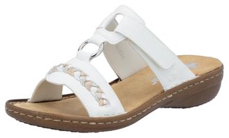 Rieker Pantolette RIEKER, Damen, Gr. 36, weiss (wei&szlig;), Lederimitat, kontrastfarbene Details, Schuhe Pantolette, Keilabsatz, Sommerschuh, Schlappen in sommerl