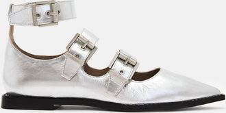 AllSaints Cow Leather Susan Buckle Metallic Leather Shoes, Size: UK 4/ US 7/ EU 37