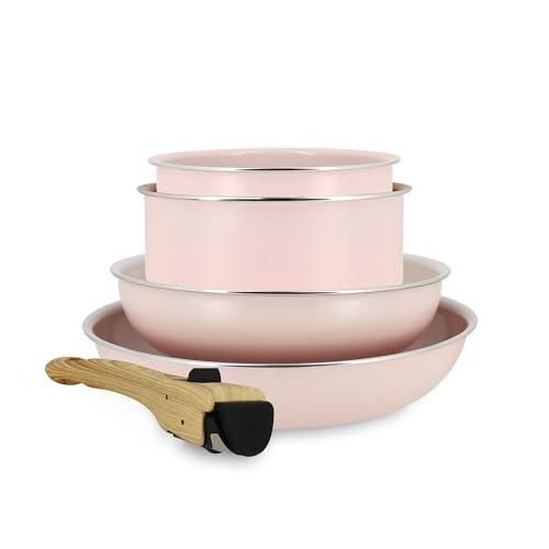 Batterie De Cuisine Empilable MENASTYL The Super Ball – 8 Pièces, Aluminium Recyclé, Revêtement Céramique Antiadhésif, Compatible Induction, Couleur Magenta