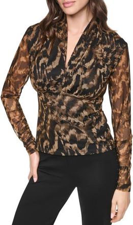 DKNY Zebra Print Long Sleeve Mesh Shirt in Abstract at Nordstrom, Size X-Large