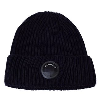 C.P. Company Extrafine Merino Wool Lens Beanie - male - C.P. Company - Accessories - Blue - ONE SIZE - Accessories