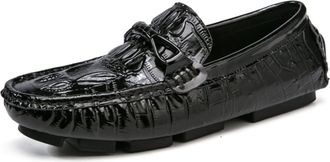 Generic Mens Loafers Slip On Faux Crocodile Print Slip Resistant Driving Loafers Leather Lightweight Flat Heel Comfortable Prom Party Slip-on(5.5 UK) Black