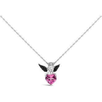 House of Brilliance Sterling Silver Diamond Accent & Created Pink Sapphire Angel Heart Pendant Necklace at Nordstrom