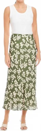 Fifteen Twenty Eva Bias Ankle Skirt In Green/off White Print