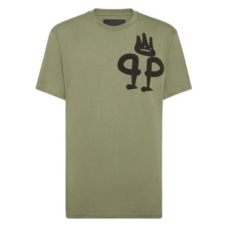 Philipp Plein Tops, Heren, Groen, S, Katoen, T-Shirt Ronde Hals King Plein