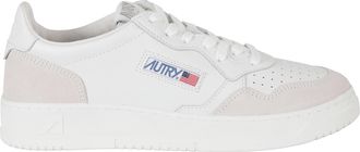Autry All White Medalist Low Suede Inserts Leather Sneakers