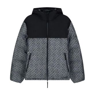 Emporio Armani Giacca imbottita con cappuccio e stampa logo - - Jackets - Uomo - Grigio - XL