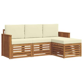 vidaXL Conjunto De Sof&aacute;s De Exterior Con Coj&iacute;n 4 Pcs Natural Y Crema Vidaxl
