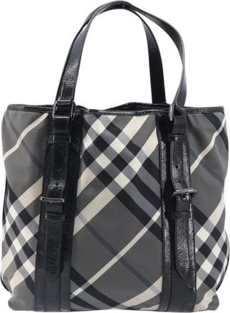 Burberry Nova Check Tote Canvas Check Pattern Black Nylon Handbag (Pre-Owned)