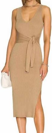 Good American Rib Knit Tie Midi Dress In Taupe