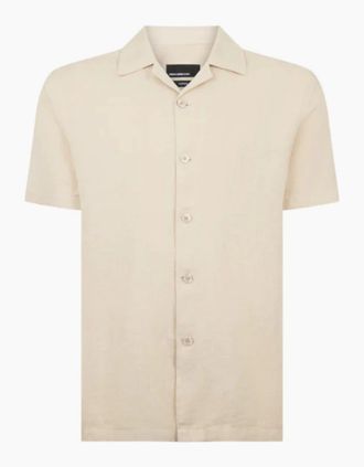 Remus Uomo Mens Remus Uomo SS Linen Shirt 91 Stone - Tan - Size: 44/Regular