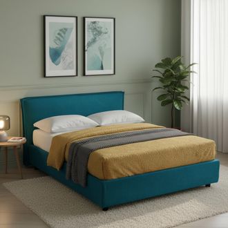 Dmora Cama A La Francesa Bronte, Desenfundable, Con Almacenaje Hecha En Italia, Tama&ntilde;o Colch&oacute;n 120x190 Cm, Azul