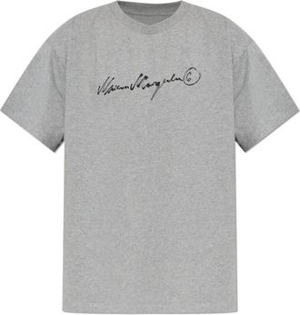 Maison Margiela Tops, Heren, Grijs, M, Katoen, T-shirt met logoprint