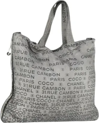 Chanel Pre-owned Tote Bags, female, Gray, Size: ONE SIZE Pre-owned Canvas Tote Bag