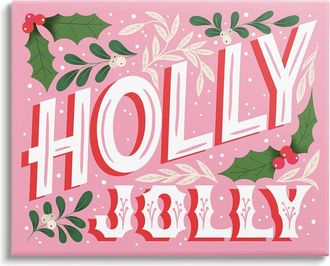 Stupell Industries Bold Pink Holly Jolly Phrase By The Saturday Evening Post Wall Art