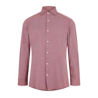 HUGO BOSS Herenoverhemd met geometrisch patroon, spread-kraag en lange mouwen, geschikt voor formele gelegenheden (Bruin)