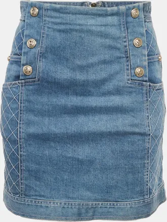 Balmain Blue Denim Mini Skirt M/waist