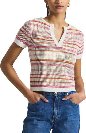 Derek Lam 10 Crosby Andy Corded Mesh Split Neck Short Sleeve Sweater