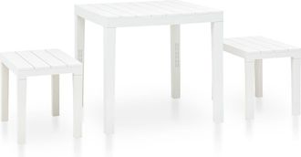 vidaXL Mesa De Jard&iacute;n Con 2 Bancos Pl&aacute;stico Blanco Vidaxl