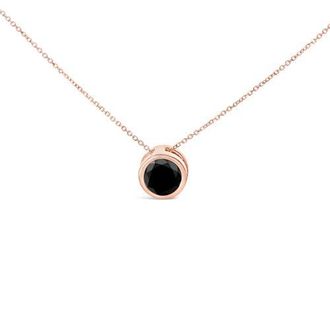 House of Brilliance 14K Rose Gold 7.0 Cttw Bezel-Set Black Round Diamond Solitaire Pendant Necklace in Pink at Nordstrom